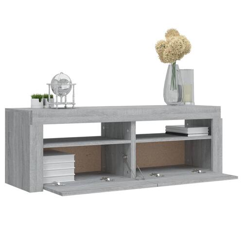 Tv-bord med LED-lys 120x35x40 cm grå sonoma-eg