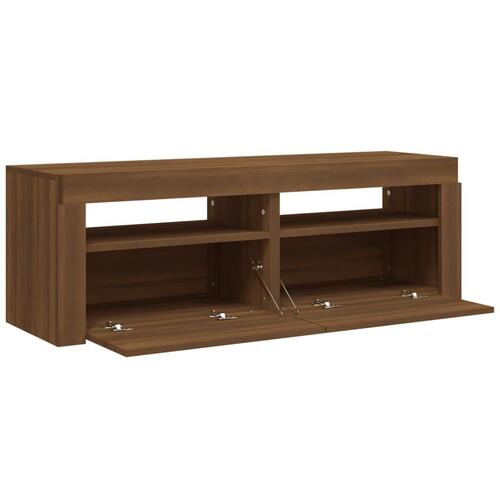 Tv-bord med LED-lys 120x35x40 cm brun egetræsfarve