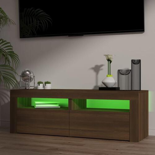 Tv-bord med LED-lys 120x35x40 cm brun egetræsfarve