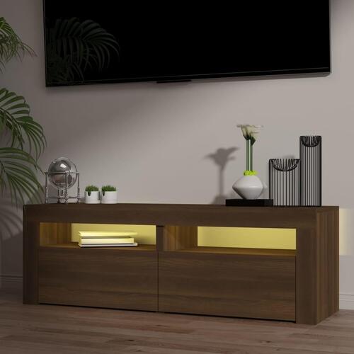 Tv-bord med LED-lys 120x35x40 cm brun egetræsfarve
