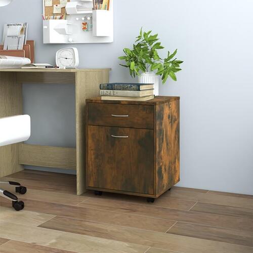 Skab med hjul 45x38x54 cm konstrueret træ røget egetræ