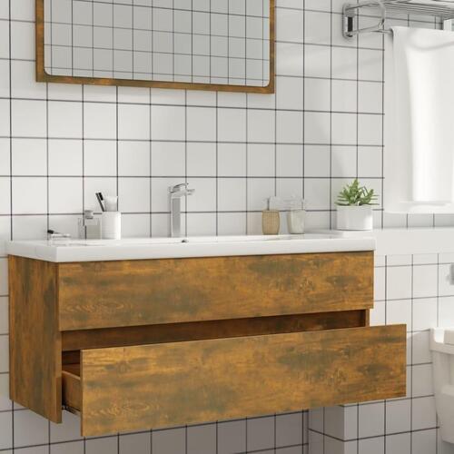 Badeværelsesskab 100x38,5x45 cm konstrueret træ røget egetræ