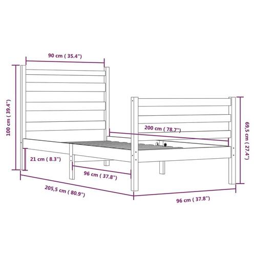 Sengeramme 90x200 cm massivt fyrretræ