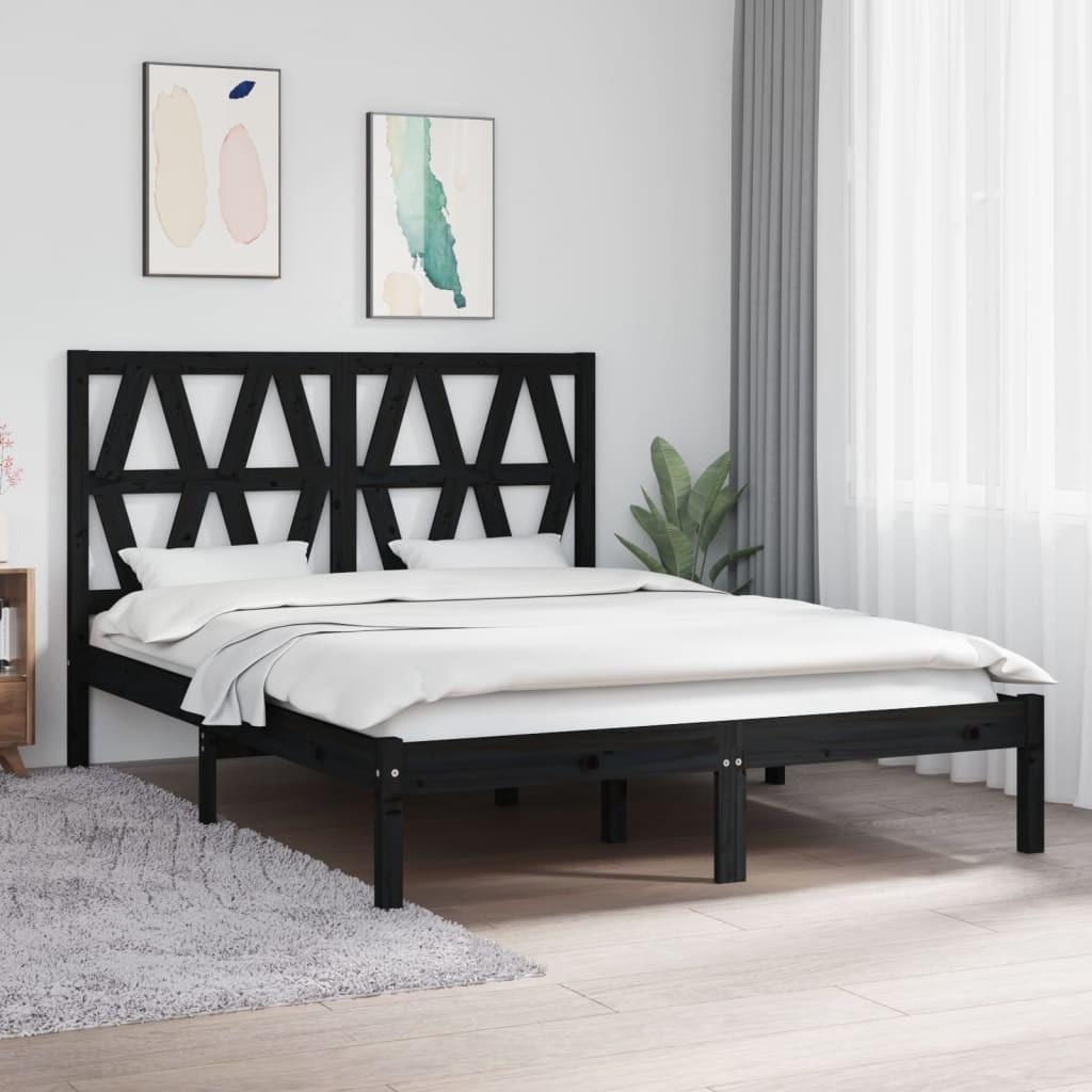Sengeramme 140x190 cm massivt fyrretræ sort