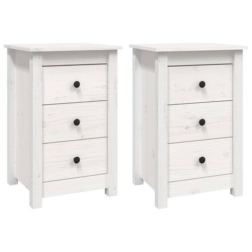 Sengeborde 2 stk. 40x35x61,5 cm massivt fyrretræ hvid