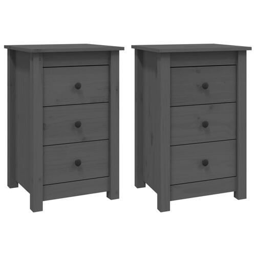 Sengeborde 2 stk. 40x35x61,5 cm massivt fyrretræ grå