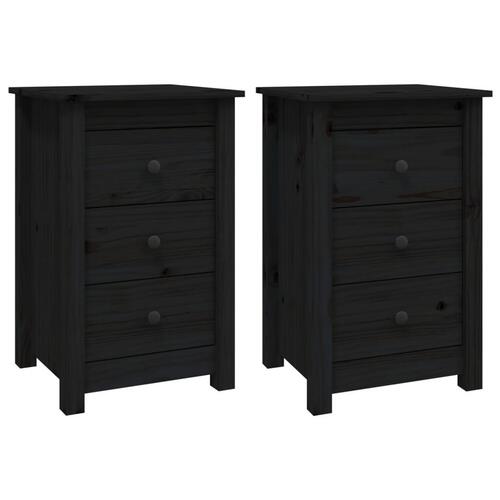 Sengeborde 2 stk. 40x35x61,5 cm massivt fyrretræ sort