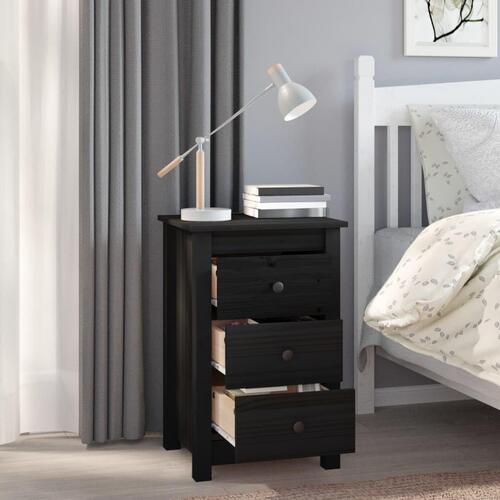 Sengeborde 2 stk. 40x35x61,5 cm massivt fyrretræ sort