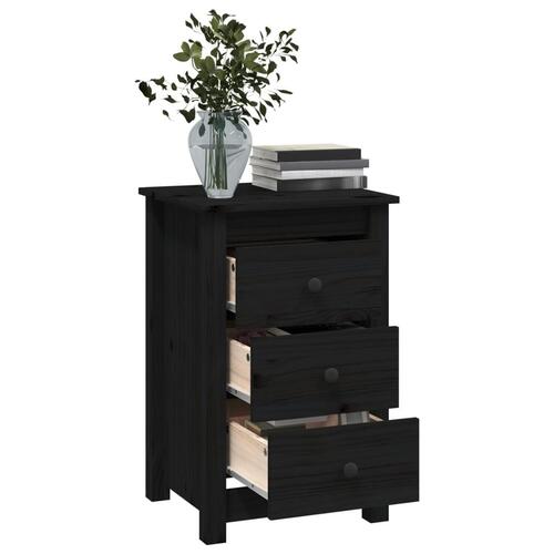Sengeborde 2 stk. 40x35x61,5 cm massivt fyrretræ sort