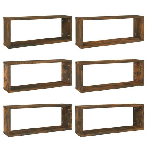 Væghylder 6 stk. 60x15x23 cm konstrueret træ røget egetræ