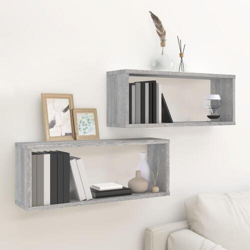 Væghylder 2 stk. 60x15x23 cm konstrueret træ grå sonoma-eg
