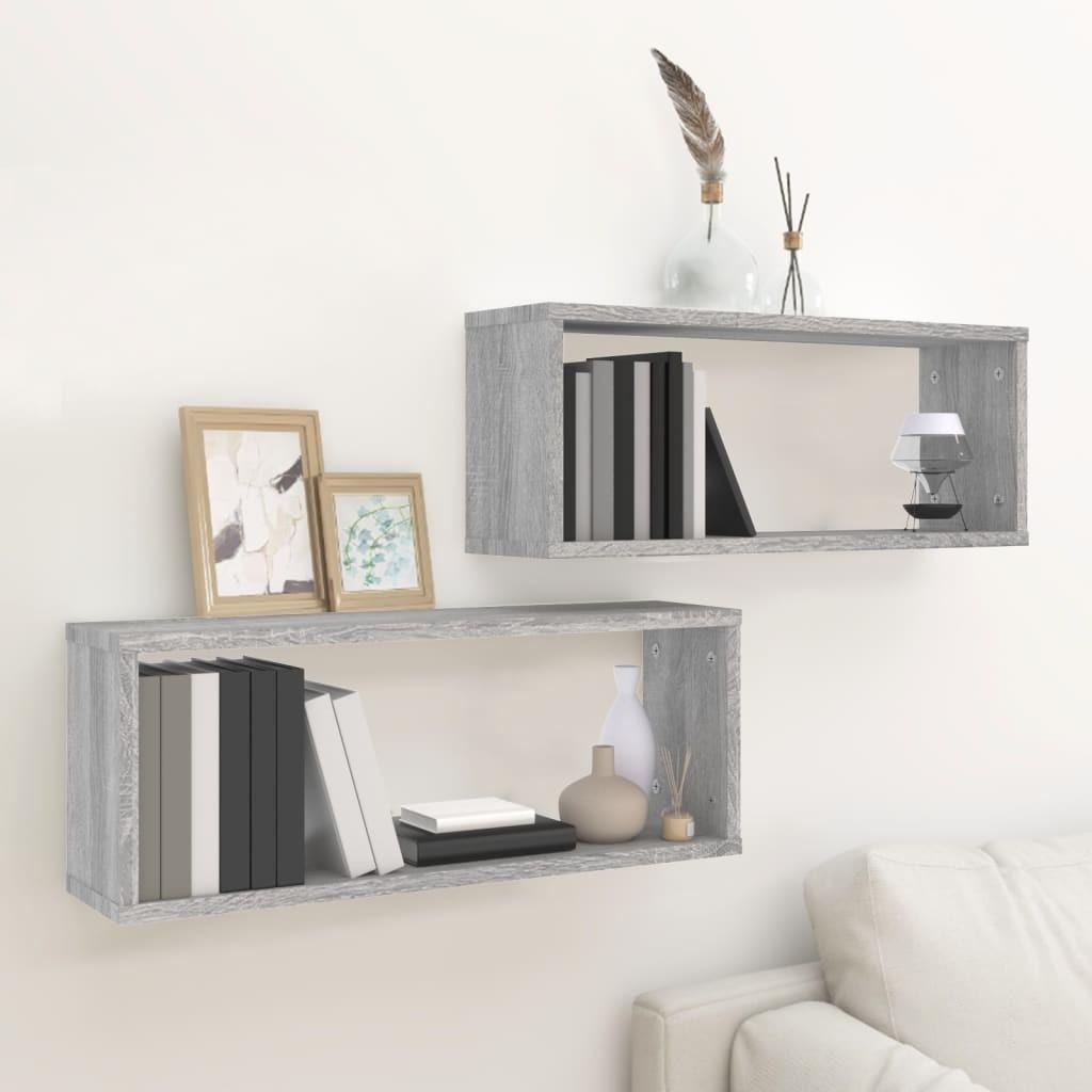 Væghylder 2 stk. 60x15x23 cm konstrueret træ grå sonoma-eg