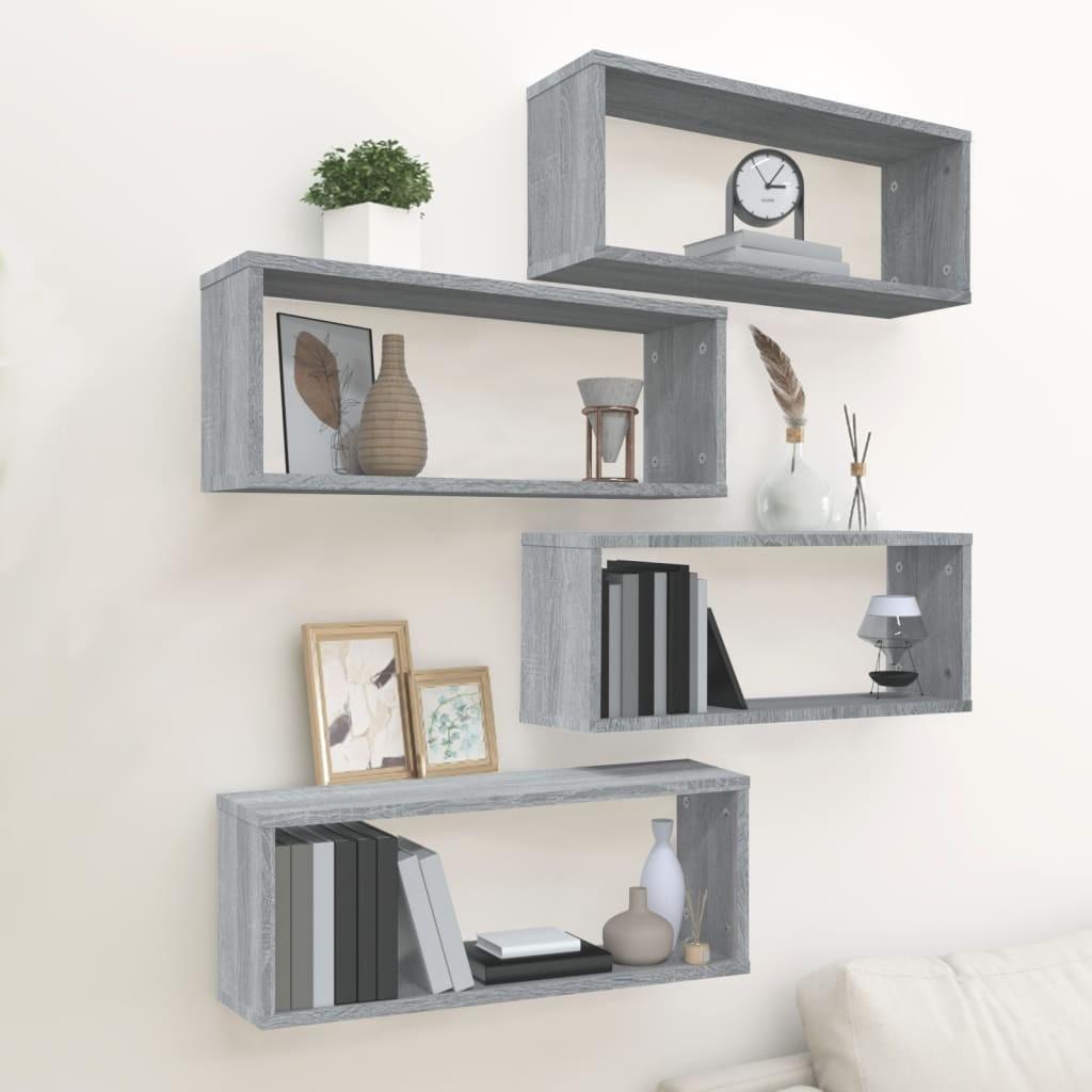 Væghylder 4 stk. 60x15x23 cm konstrueret træ grå sonoma-eg