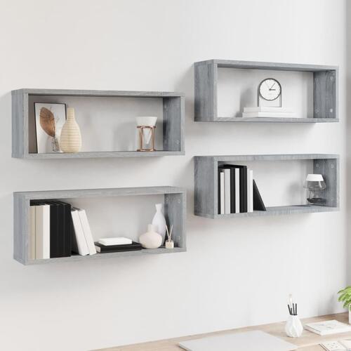 Væghylder 4 stk. 60x15x23 cm konstrueret træ grå sonoma-eg
