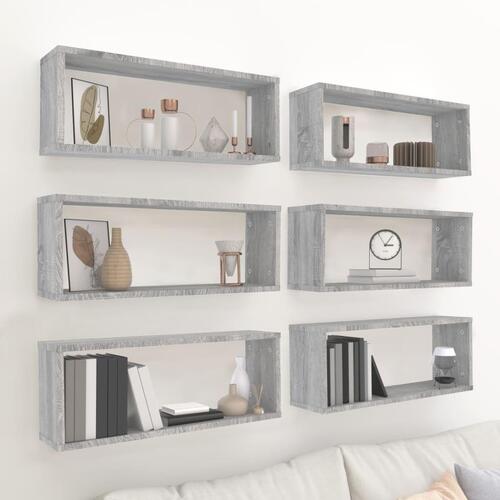 Væghylder 6 stk. 60x15x23 cm konstrueret træ grå sonoma-eg