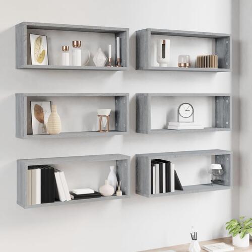 Væghylder 6 stk. 60x15x23 cm konstrueret træ grå sonoma-eg