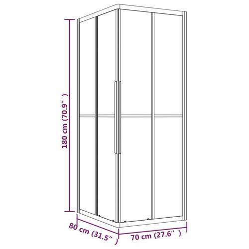 Brusekabine 80x70x180 cm halvmatteret sikkerhedsglas