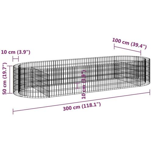 Gabion-højbed 300x100x50 cm galvaniseret jern