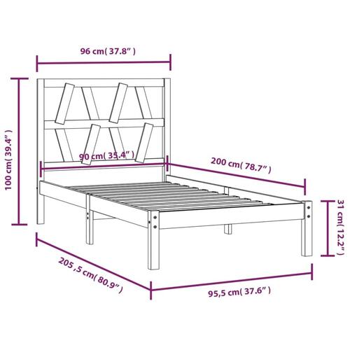 Sengeramme 90x200 cm massivt fyrretræ