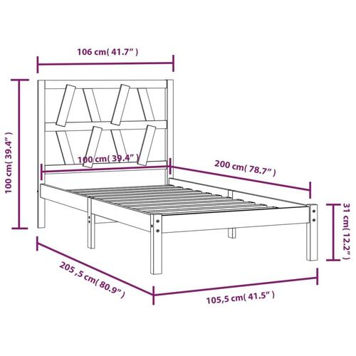 Sengeramme 100x200 cm massivt fyrretræ