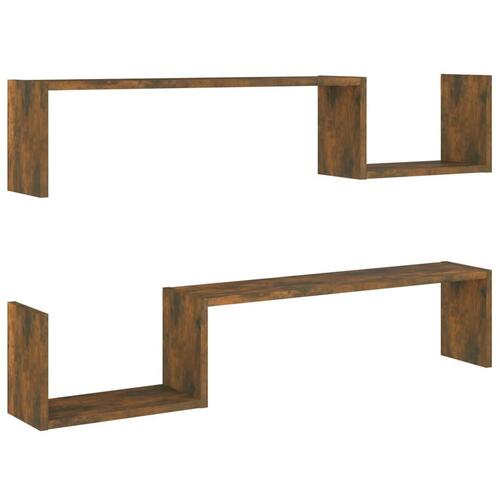 Væghylder 2 stk. 100x15x20 cm konstrueret træ røget egetræ