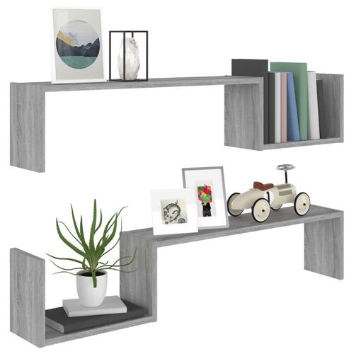 Væghylder 2 stk. 100x15x20 cm konstrueret træ grå sonoma-eg