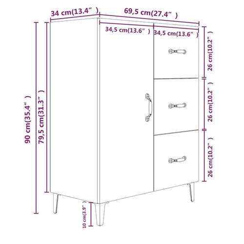 Skænk 69,5x34x90 cm konstrueret træ betongrå