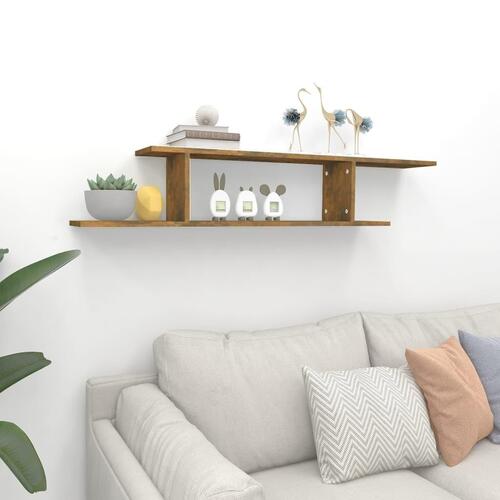 Væghængt tv-hylde 125x18x23 cm konstrueret træ røget egetræ