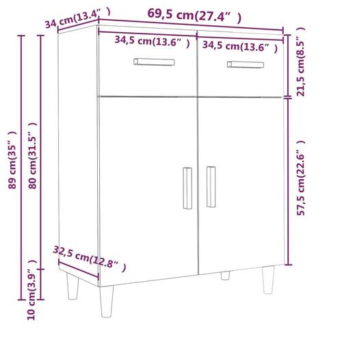 Skænk 69,5x34x89 cm konstrueret træ røget egetræsfarve
