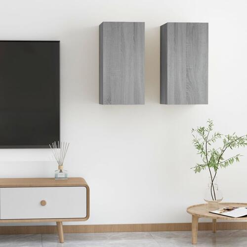 Tv-skabe 2 stk. 30,5x30x60 cm konstrueret træ grå sonoma-eg