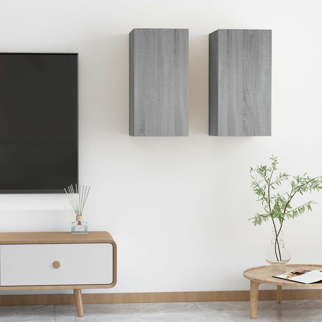 Tv-skabe 2 stk. 30,5x30x60 cm konstrueret træ grå sonoma-eg