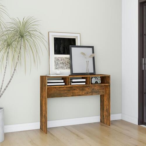 Konsolbord 105x30x80 cm konstrueret træ røget egetræsfarve