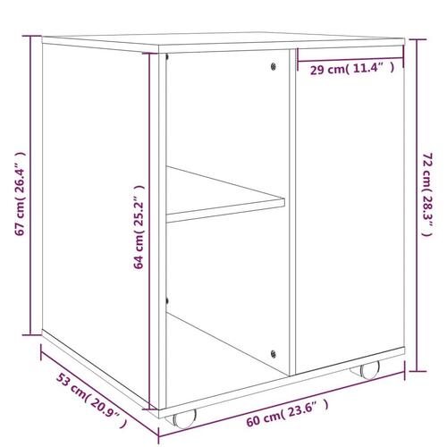 Skab med hjul 60x53x72 cm konstrueret træ grå sonoma-eg