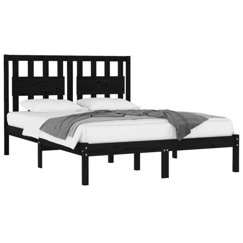 Sengeramme 135x190 cm Double massivt fyrretræ sort