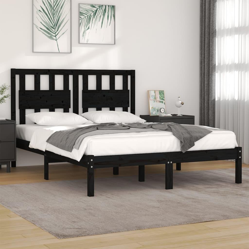 Sengeramme 140x190 cm massivt fyrretræ sort