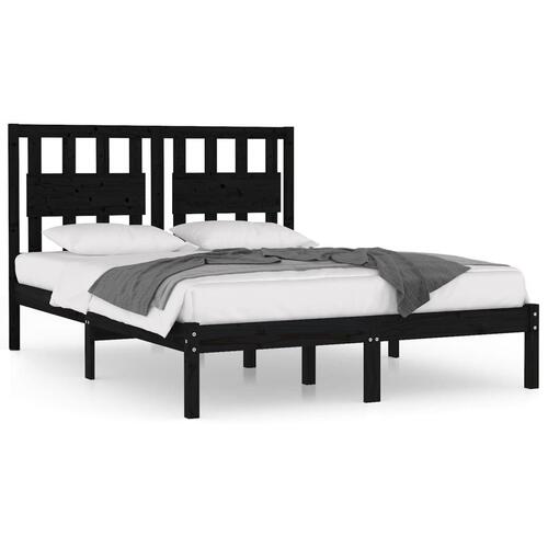 Sengeramme 140x190 cm massivt fyrretræ sort