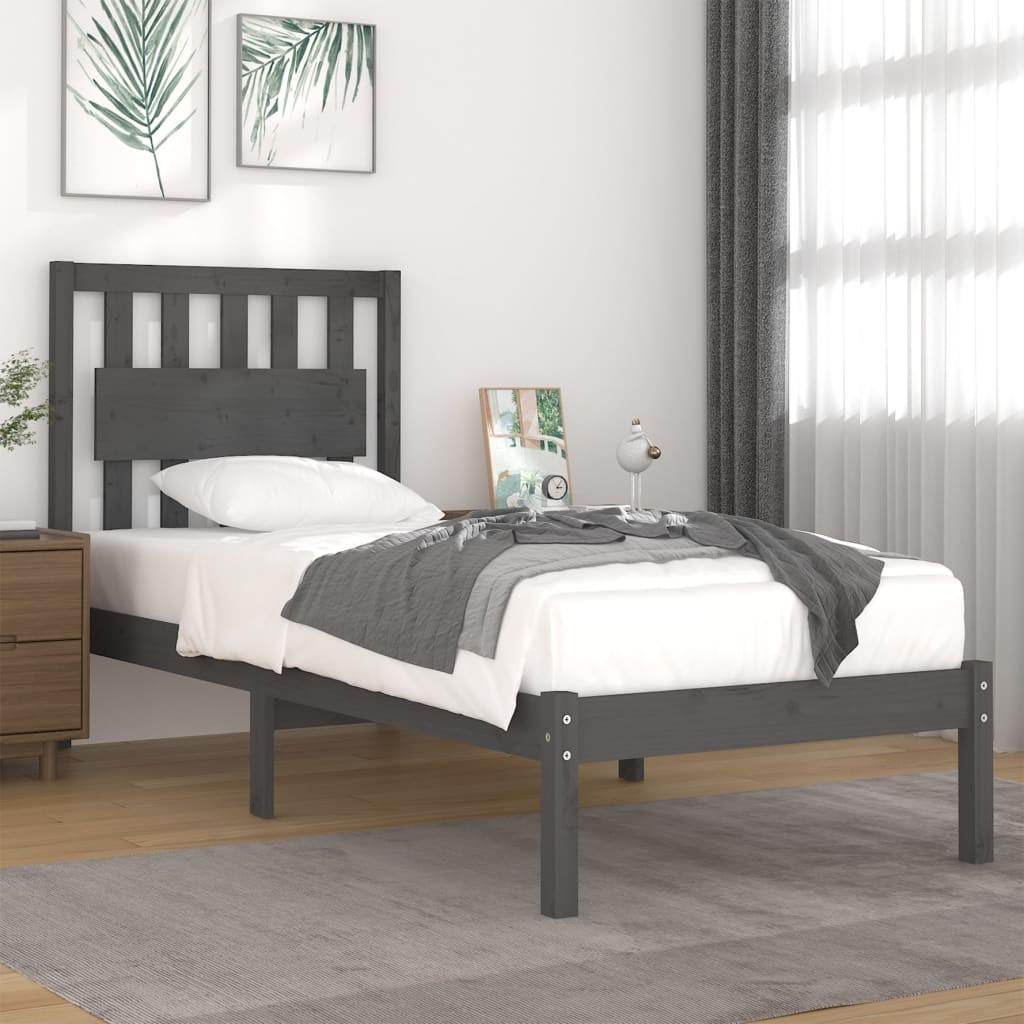 Sengeramme 90x200 cm massivt fyrretræ grå