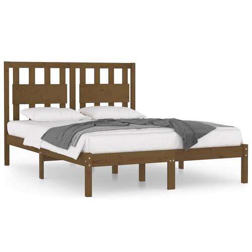 Sengeramme 200x200 cm massivt fyrretræ gyldenbrun