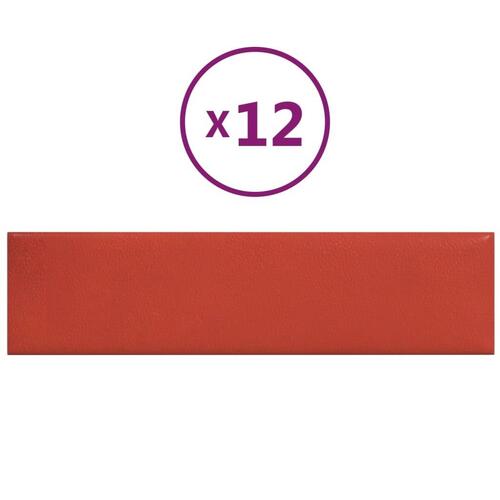 Vægpaneler 12 stk. 60x15 cm 1,08 m² kunstlæder rød
