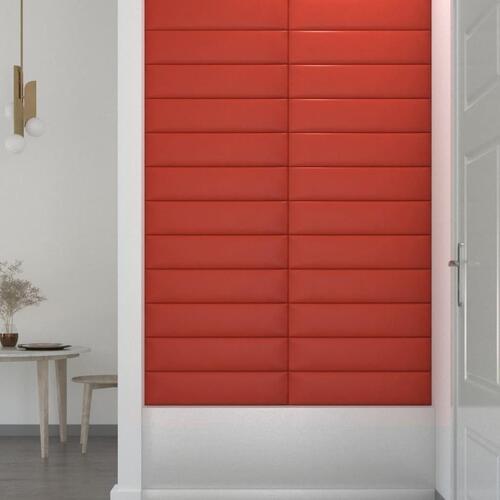 Vægpaneler 12 stk. 60x15 cm 1,08 m² kunstlæder rød