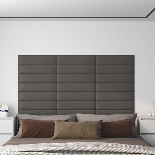 Vægpaneler 12 stk. 60x15 cm 1,08 m² kunstlæder grå