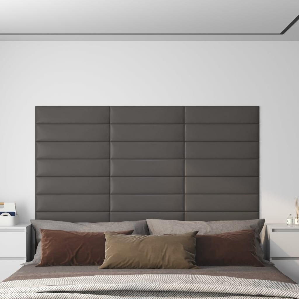 Vægpaneler 12 stk. 60x15 cm 1,08 m² kunstlæder grå