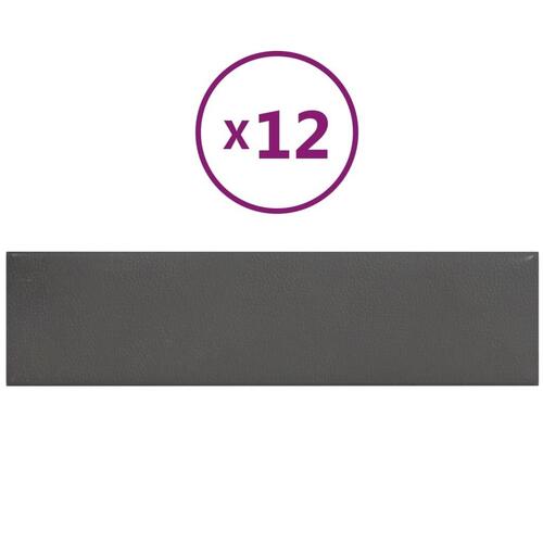 Vægpaneler 12 stk. 60x15 cm 1,08 m² kunstlæder grå