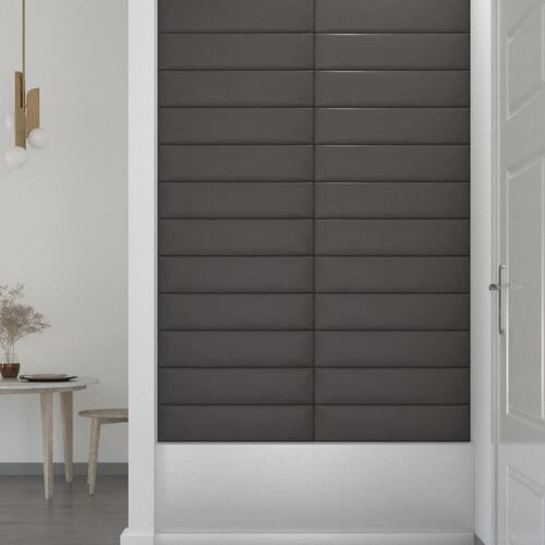 Vægpaneler 12 stk. 60x15 cm 1,08 m² kunstlæder grå