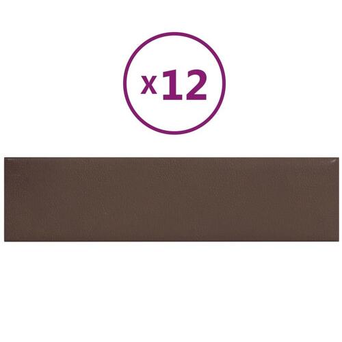 Vægpaneler 12 stk. 60x15 cm 1,08 m² kunstlæder brun