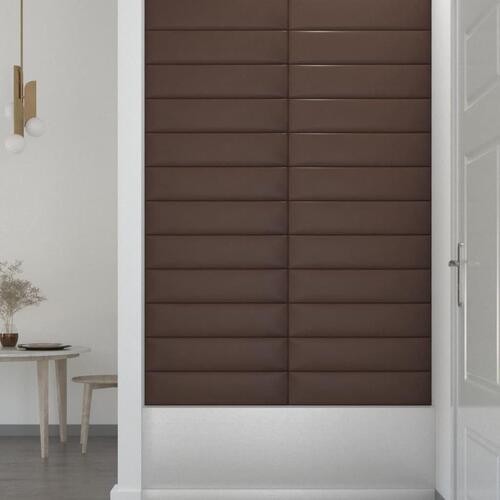 Vægpaneler 12 stk. 60x15 cm 1,08 m² kunstlæder brun