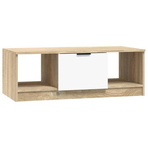 Sofabord 102x50x36 cm konstrueret træ hvid og sonoma-eg
