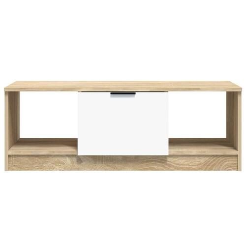 Sofabord 102x50x36 cm konstrueret træ hvid og sonoma-eg