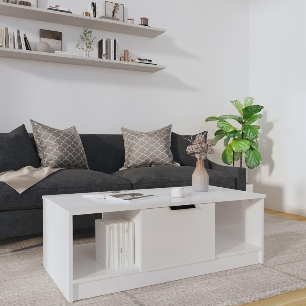 Sofabord 102x50x36 cm konstrueret træ hvid højglans