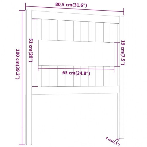 Sengegavl i massivt fyrretræ - 80,5 × 4 × 100 cm, grå